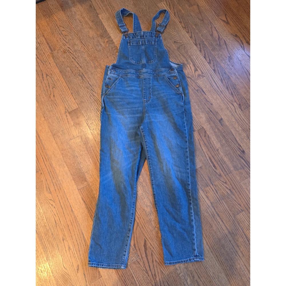 J.Crew Re-Imagined Denim Overalls Medium Wash Straight Leg BC785 Women M